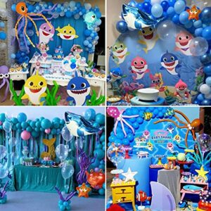 160PCS Ocean Animals Birthday Party Decoration Blue Sea Balloons Garland Kit with Shark Bubble Fish ClownfishHippocampus Crab Starfish for Undersea Theme Birthday Boy Baby Shower Party Supplies