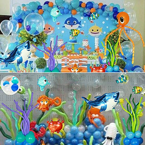 160PCS Ocean Animals Birthday Party Decoration Blue Sea Balloons Garland Kit with Shark Bubble Fish ClownfishHippocampus Crab Starfish for Undersea Theme Birthday Boy Baby Shower Party Supplies