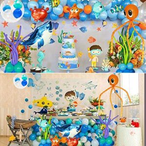 160PCS Ocean Animals Birthday Party Decoration Blue Sea Balloons Garland Kit with Shark Bubble Fish ClownfishHippocampus Crab Starfish for Undersea Theme Birthday Boy Baby Shower Party Supplies