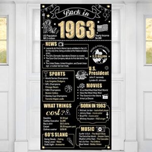 60th birthday decorations back in 1963 door banner for men women, black gold happy 60 birthday door cover party supplies, sixty bday backdrop sign decor for outdoor indoor