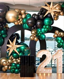 teal emerald green balloon garland arch kit double stuffed dark green with black gold star balloons for birthday party wedding christmas new year eve decorations