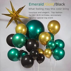 Teal Emerald Green Balloon Garland Arch Kit Double Stuffed Dark Green With Black Gold Star Balloons for Birthday Party Wedding Christmas New Year eve Decorations