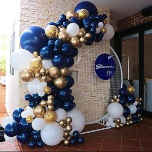 navy blue gold white balloon arch garland kit-134pcs, 4 size navy blue, white, metallic chrome gold and confetti balloons for baby&bridal shower, birthday party, wedding, graduation, anniversary party