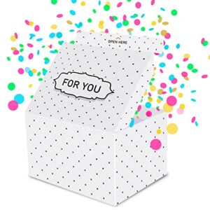 fettipop exploding confetti gift box (premium white) diy 7.1×5.5×4.3 inches, surprise confetti pop up gift box birthday, party, father’s and mother’s day, graduations, anniversaries, holidays, any occasion
