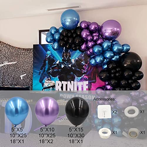 Metallic Chrome Blue Purple Black Balloon Garland Arch Kit-Small&Large Black Chrome Blue Purple Compatible with Video Game Party, Birthday Party, Baby Shower