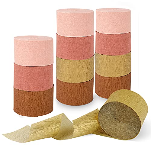 Streamers Party Decorations, 12 Rolls 984 Feet Rose Gold Crepe Paper Streamers Tassels Backdrop Party Supplies for Wedding Bachelorette Birthday Party Family Gathering Baby Bridal Shower Decorations