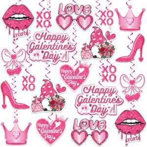 happy galentines day decorations hanging swirls,40 pcs galentines day decorations kit,no-diy galentines day party supplies,pink purple galentines decor for xoxo love romantic party decorations cocomigo