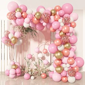 140pcs rose gold pink balloons garland arch kit, light pink rose gold confetti balloons for women girls birthday baby shower wedding graduation bachelorette mother’s valentine’s day party decorations