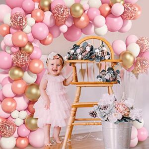 140Pcs Rose Gold Pink Balloons Garland Arch Kit, Light Pink Rose Gold Confetti Balloons for Women Girls Birthday Baby Shower Wedding Graduation Bachelorette Mother's Valentine's Day Party Decorations