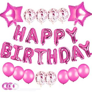 anyi16 happy birthday balloons decorations set 13pcs pink foil mylar letter balloons banner 12pcs latex confetti balloons 2pcs giant star balloons for birthday party decorations and supplies(pink)