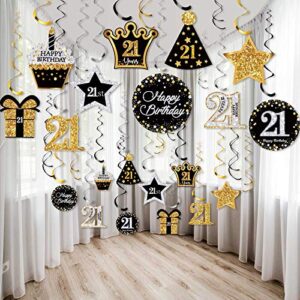 30 pieces 21st birthday party decorations, 21st birthday party decorative cards and hanging swirls ceiling decorations shiny celebration hanging swirls decorations for 21st birthday party supplies