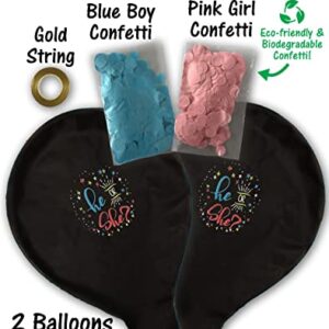 Gender Reveal Balloon - Includes Eco-Friendly Pink and Blue Confetti - 2pcs 36" Balloon for Boy or Girl Announcement