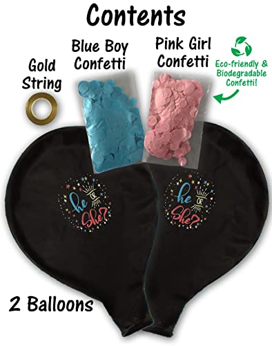 Gender Reveal Balloon - Includes Eco-Friendly Pink and Blue Confetti - 2pcs 36" Balloon for Boy or Girl Announcement