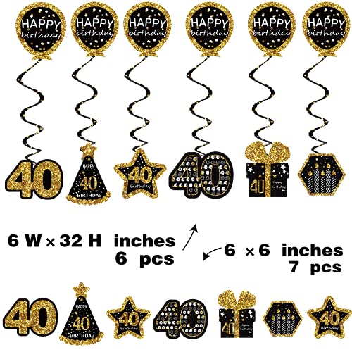 40th birthday decorations for men - (21pack) cheers to 40 years black gold glitter banner for women, 6 paper Poms, 6 Hanging Swirl, 7 decorations stickers. 40 Years Old Party Supplies gifts for men