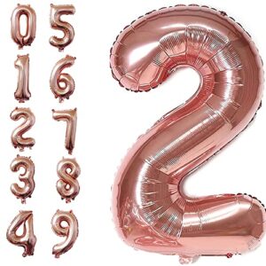 40 inch rose gold jumbo 2 number balloons huge giant balloons foil mylar number balloons for birthday party,wedding, bridal shower engagement photo shoot, anniversary (rose gold,number 2)