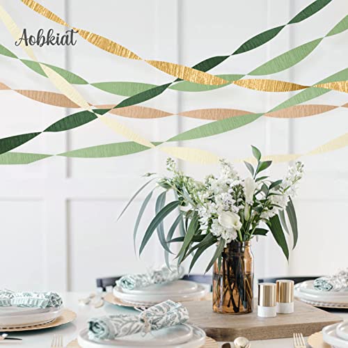 AOBKIAT Wedding Party Decorations, 5 Rolls Olive Green Brown Crepe Paper Streamers for Green Boho Wedding, Birthday, Bridal/Baby Shower