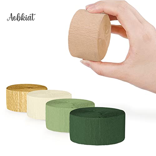 AOBKIAT Wedding Party Decorations, 5 Rolls Olive Green Brown Crepe Paper Streamers for Green Boho Wedding, Birthday, Bridal/Baby Shower