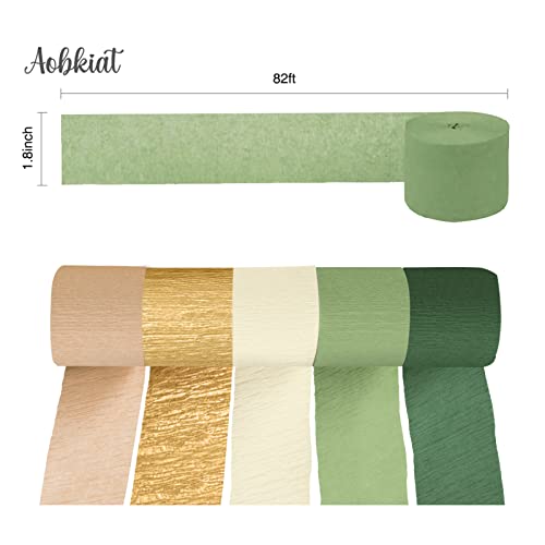 AOBKIAT Wedding Party Decorations, 5 Rolls Olive Green Brown Crepe Paper Streamers for Green Boho Wedding, Birthday, Bridal/Baby Shower