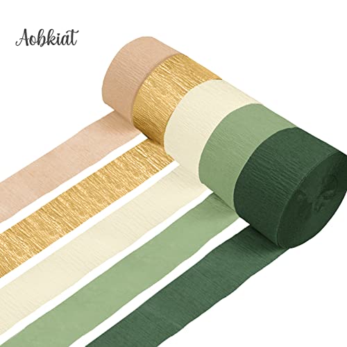 AOBKIAT Wedding Party Decorations, 5 Rolls Olive Green Brown Crepe Paper Streamers for Green Boho Wedding, Birthday, Bridal/Baby Shower