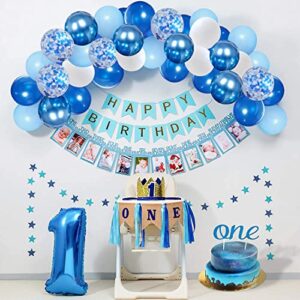 Royal Blue White Confetti Balloons, 60 pcs 12inch Light Blue Metallic Blue and Baby Blue Confetti Balloons for Birthday Boy Baby Shower Graduation Party Decorations