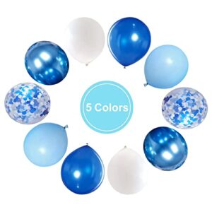 Royal Blue White Confetti Balloons, 60 pcs 12inch Light Blue Metallic Blue and Baby Blue Confetti Balloons for Birthday Boy Baby Shower Graduation Party Decorations