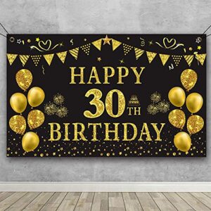 trgowaul 30th birthday backdrop gold and black 5.9 x 3.6 fts happy birthday party decorations banner for women men photography supplies background happy birthday decoration