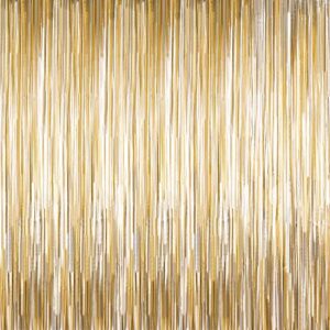 4 packs photo booth backdrops foil curtains metallic tinsel backdrop curtains door fringe curtains for wedding birthday christmas halloween disco party favour decorations (matt light gold)