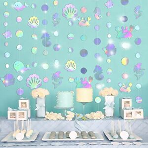 59 Ft Ocean Collection Mermaid Garland Party Decoration,Little Mermaid Party Decorations, Mermaid Birthday Decorations,Iridescent Mermaid Garland Baby Shower Under The Sea Party Decorations Pearl Holographic Paper Streamer for Little Mermaid