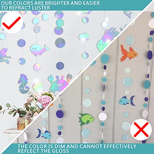 59 Ft Ocean Collection Mermaid Garland Party Decoration,Little Mermaid Party Decorations, Mermaid Birthday Decorations,Iridescent Mermaid Garland Baby Shower Under The Sea Party Decorations Pearl Holographic Paper Streamer for Little Mermaid