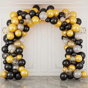 holicolor 150pcs black gold and white balloons garland arch kit, 5 10 12 inch latex balloons confetti balloons for party birthday graduation anniversary festival decoration