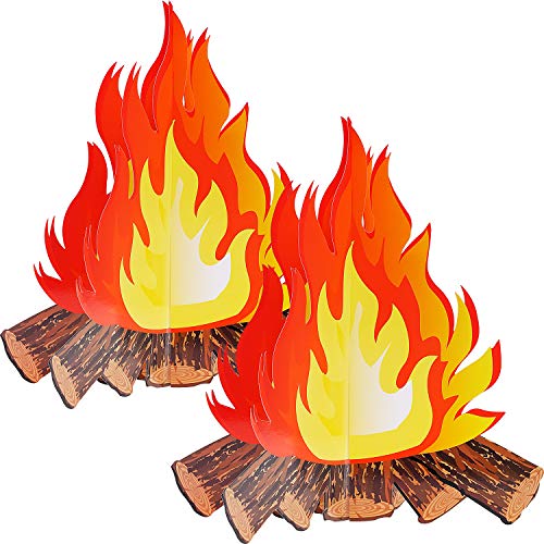 2 Set Fake Fire 12 Inch Tall Artificial Fire Fake Flame Paper 3D Decorative Cardboard Campfire Centerpiece Flame Torch for Campfire Party Decorations