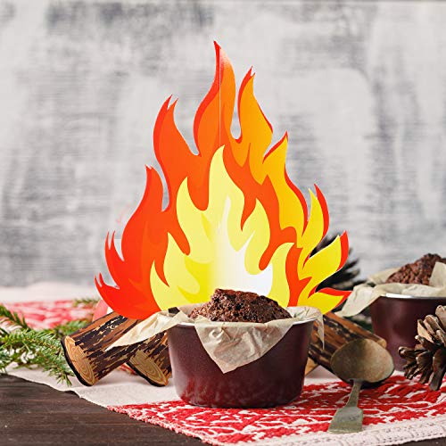 2 Set Fake Fire 12 Inch Tall Artificial Fire Fake Flame Paper 3D Decorative Cardboard Campfire Centerpiece Flame Torch for Campfire Party Decorations