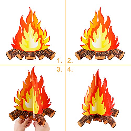 2 Set Fake Fire 12 Inch Tall Artificial Fire Fake Flame Paper 3D Decorative Cardboard Campfire Centerpiece Flame Torch for Campfire Party Decorations