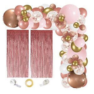 Rose Gold Balloon Arch Kit, 131PCS Balloon garland kit with Foil Curtain for Baby Shower Wedding Birthday Bachelorette Holiday Anniversary Graduation Party Decorations Supplies for Girls and Women