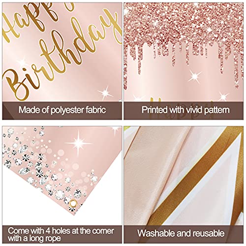 Pink Rose Gold Happy Birthday Door Banner Decorations, Happy Birthday Door Cover Backdrop Party Supplies for Women, Large 16th 21st 30th 40th 50th Birthday Poster Sign Decor