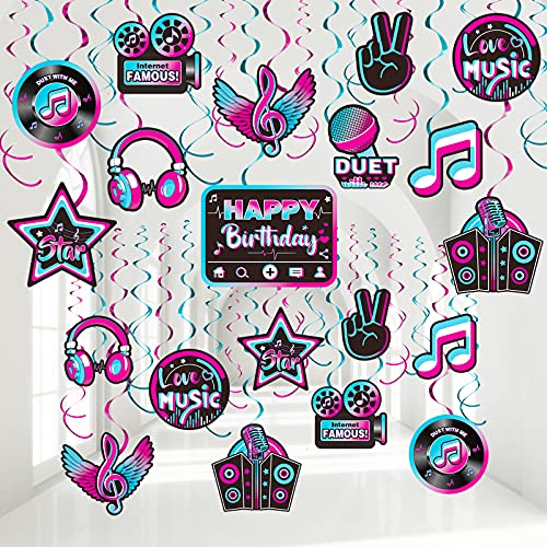 Outus 30 Pieces Music Party Decoration, Music Short Video Party Hanging Swirls Decor for Boys Girls Adults Music Birthday Party DJ Short Video Party Social Media Theme Party Baby Shower Supplies