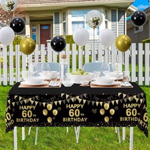 Trgowaul 60th Birthday Decorations Men Women - Black Gold Happy 60 Birthday Backdrop Banner, 2 Pcs Happy Birthday Tablecloth, 60 Pcs Latex Confetti Balloons, 60 Years Old Birthday Party Supplies Gifts