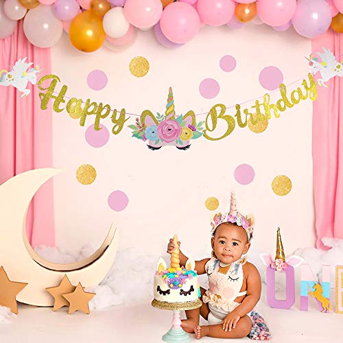 Unicorn Happy Birthday Banner Unicorn Party Supplies Decorations for Birthday Party Cute Fantasy Fairy Girls Party Home Decor