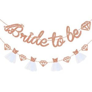 pinkblume rose gold bride to be banner sign double sided glitter paper 3d wedding dress diamond bride garland bunting for bridal shower wedding engagement bachelorette hen party decorations supplies