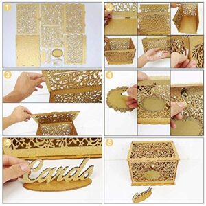 OurWarm Glittery Gold Wedding Card Box with Lock, Wood Gift Card Box Holder Money Box for Wedding Reception Birthday Party Baby Shower, Open House Celebration or Graduation Party Decorations