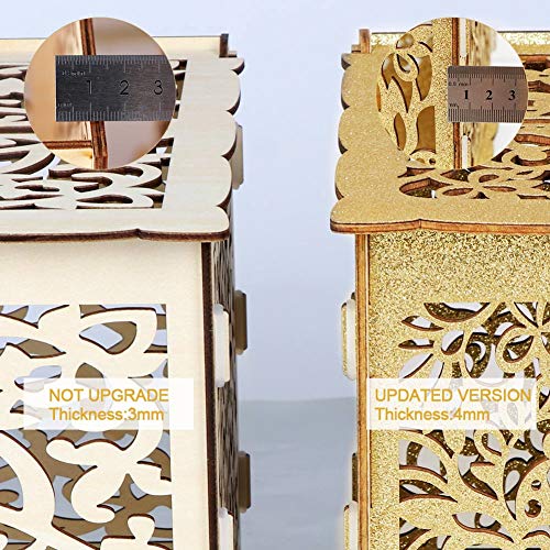 OurWarm Glittery Gold Wedding Card Box with Lock, Wood Gift Card Box Holder Money Box for Wedding Reception Birthday Party Baby Shower, Open House Celebration or Graduation Party Decorations