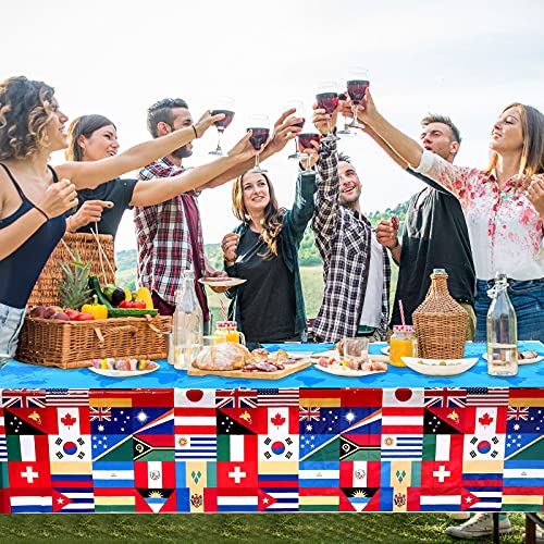 International Flag Table Cover World Country Flags Tablecloth Plastic Patriotic Table Cloth for Soccer Sports Beer Festival Events Celebration Decorations Party Supplies 108 x 54 Inches(3)