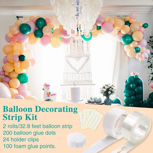 Aubeco Balloon Decorating Strip Kit for Arch Garland, 32.8 Feet Balloon Tape Strips, 200 Balloon Glue Point Dots, 24 Balloon Flower Clip, 100 Foam Glue Point for Party Wedding (Upgraded Version)