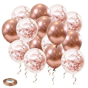 12 inch rose gold metallic chrome balloons,50 pack rose gold confetti balloons,premium latex party balloons with ribbon for birthday, wedding, baby shower, anniversary party decorations