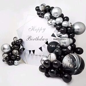 black and silver balloons garland arch kit black agate marble balloons decorations for parties birthday baby shower graduation | includes balloon dots balloons strip curling ribbon