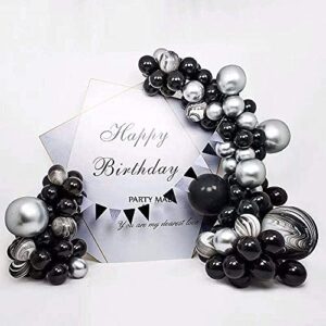 Black And Silver Balloons Garland Arch Kit Black Agate Marble Balloons Decorations For Parties Birthday Baby Shower Graduation | Includes Balloon Dots Balloons Strip Curling Ribbon