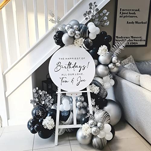 Black And Silver Balloons Garland Arch Kit Black Agate Marble Balloons Decorations For Parties Birthday Baby Shower Graduation | Includes Balloon Dots Balloons Strip Curling Ribbon