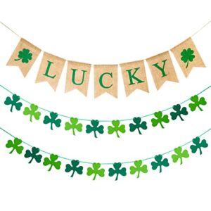 st patricks day decorations, irish decor, lucky shamrock garland banner, for holiday and spring felt – 3pc…