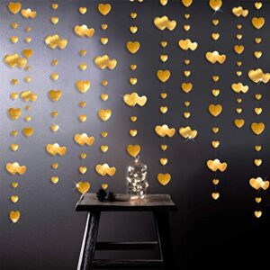 52Ft Gold Heart Garlands Golden Hanging Banner Streamer for Anniversary Mothers Day Valentines Day Engagement Wedding Bridal Shower Baby Shower Bachelorette Hen Birthday Party Decorations Supplies