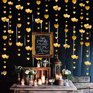 52Ft Gold Heart Garlands Golden Hanging Banner Streamer for Anniversary Mothers Day Valentines Day Engagement Wedding Bridal Shower Baby Shower Bachelorette Hen Birthday Party Decorations Supplies